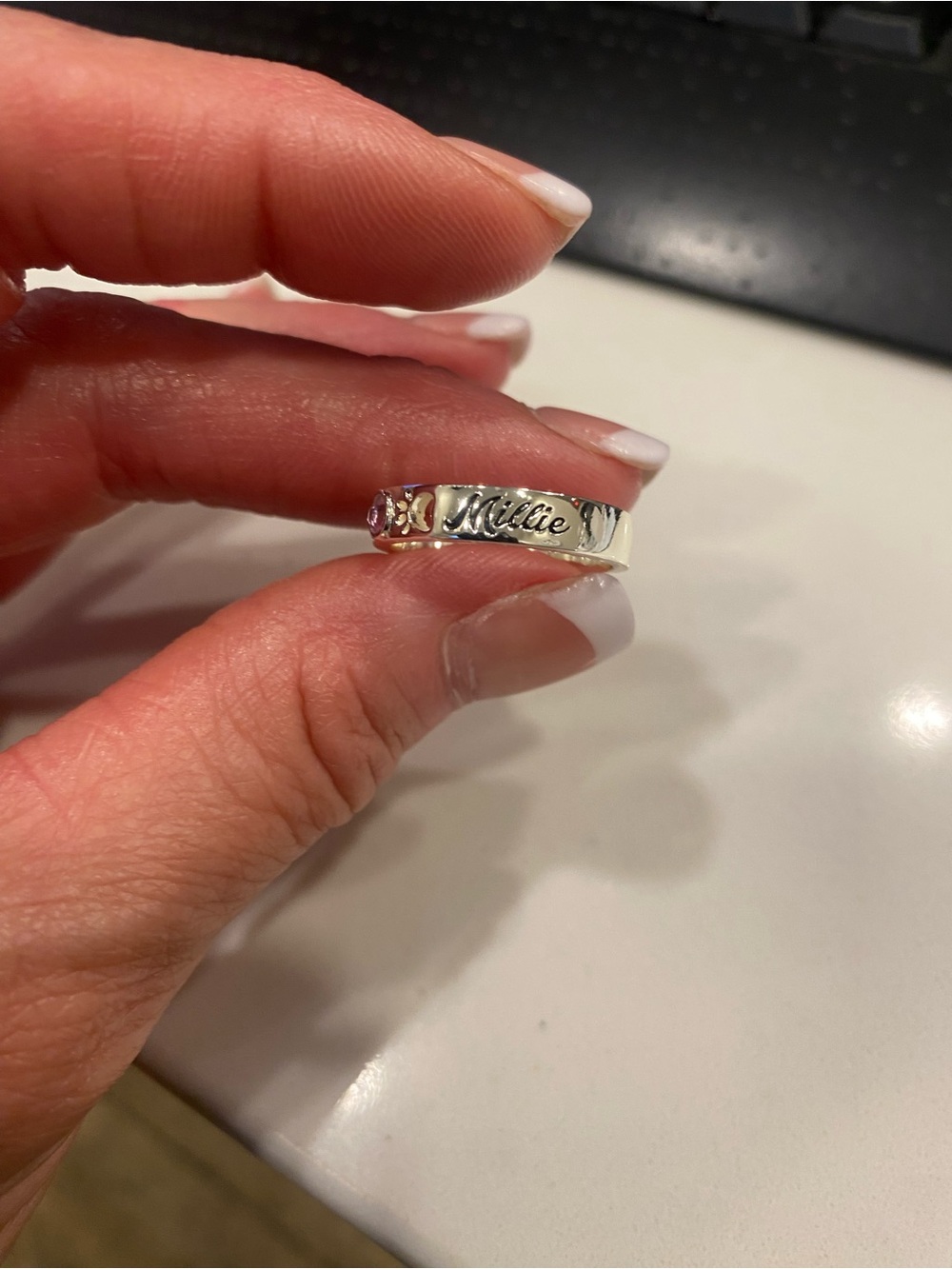 Women’s Silver ‘Millie’ Name Band/Ring Size 8.5